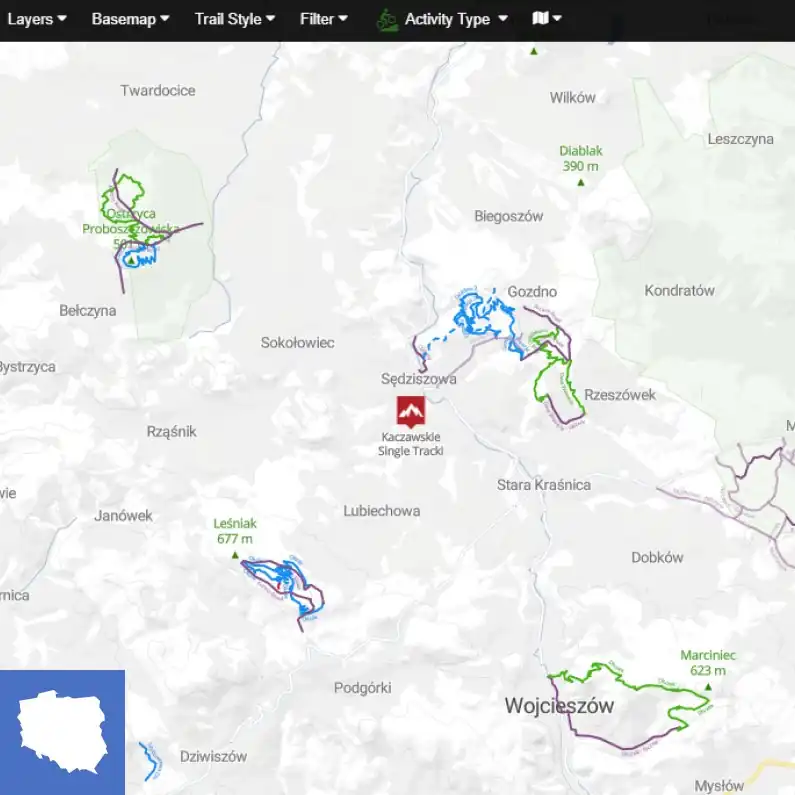 Mapa Kaczawskich Single Tracków