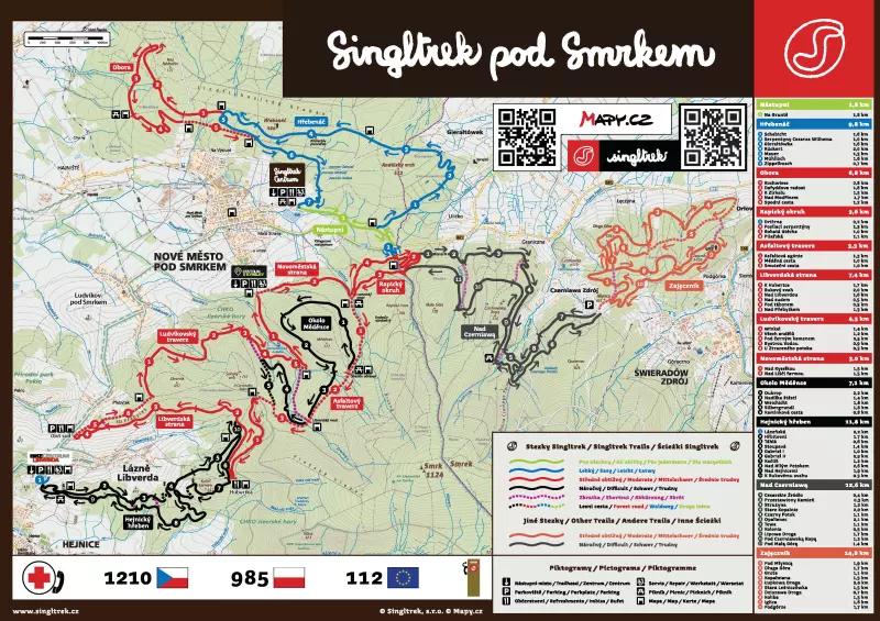 Singltrek pod Smrkem mapa tras